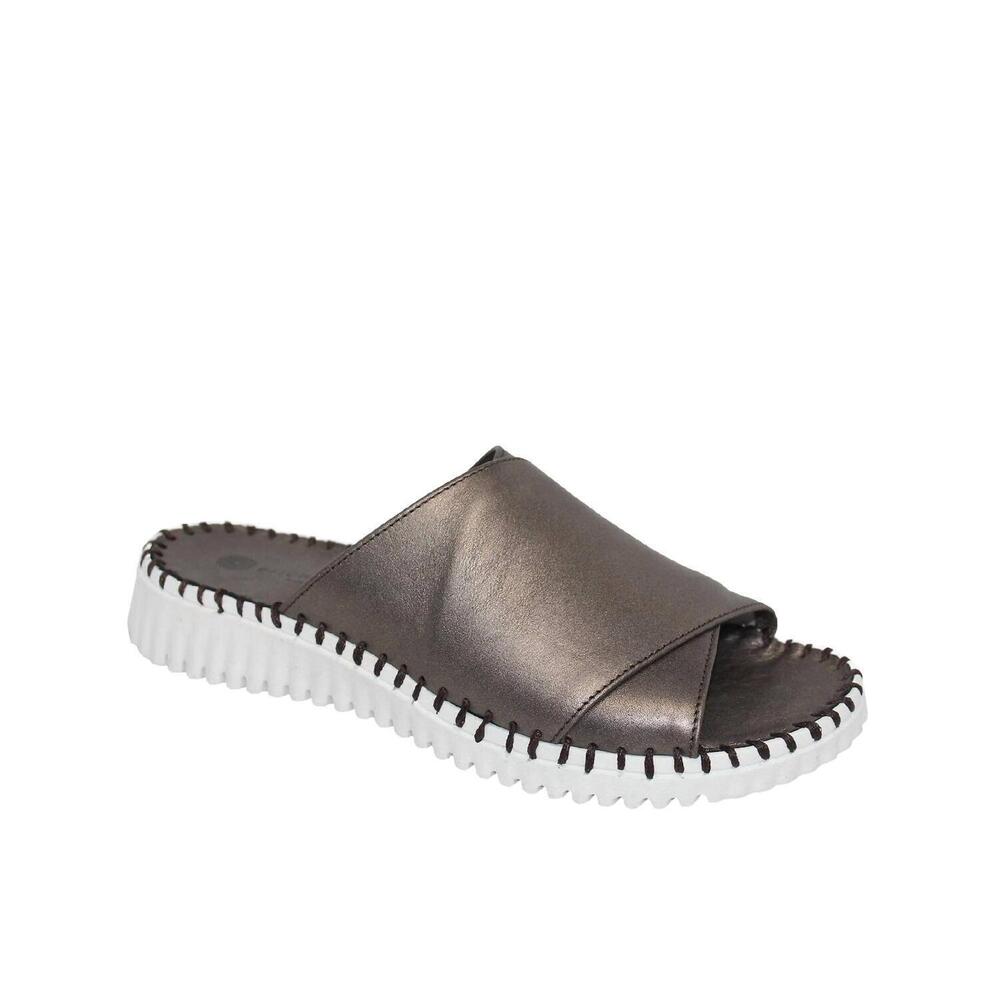 NEW ERIC MICHAEL women's gloria comfort slide in pewter leather